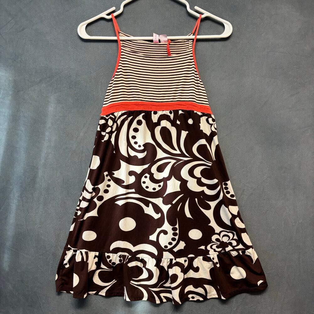 Hype Girls 8 Brown Floral Stripe Dress Boho Y2K Summer Casual Cottagecore Hippy